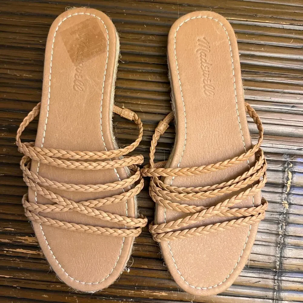 Madewell Women's Kathryn Espadrille Braided Leather Slide Flat Sandals Size 6.5